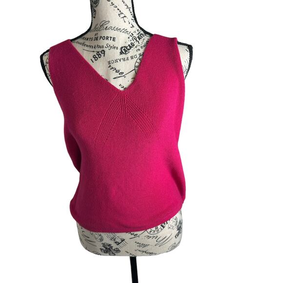 Gap Women's Fuchsia 100% Cotton Double V-neck Sweater Tank Top - Size XL - NWT - Picture 1 of 5